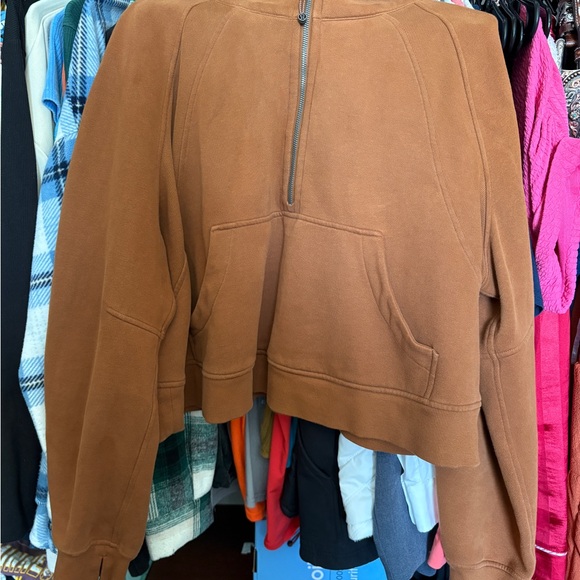 Brown Cropped lululemon half zip with kangaroo Pocket - Picture 1 of 7